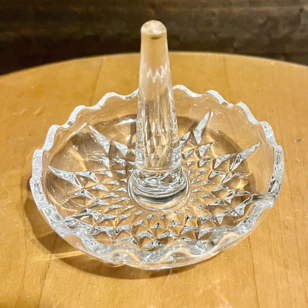 Vintage Crystal Ring Tree Dish | Scalloped Cut Glass Trinket Tray